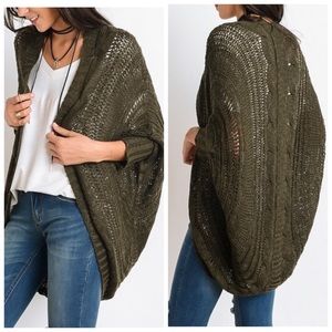 Olive Green Cocoon Cable Knit Sweater